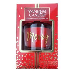 Yankee Candle Sparkling Cinnamon Jar Candle 7 Ounce Merry Christmas Red Holiday